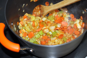 Saute the vegetables and add the spices. 