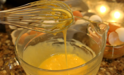 Whisk the condensed milk and egg yolks together.